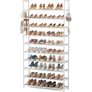 VTRIN 10 Tiers Shoe Rack, 50 Pairs Large Capacity Shoe Organizer for Entryway with Dustproof Cover, Shoe Storage Cabinet with 8 Side Pockets for Closet, Bedroom, Gray
