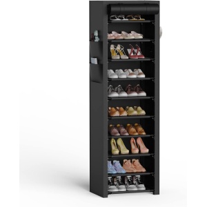VTRIN Shoe Rack for Entryway, 8 Tiers Shoe Storage Organizer Holds 16-20 Pairs, Narrow Tall Shoe Shelf, Durable Metal Shoe Racks for Closet, Living Room and Bedroom, 17.1 x 11.8 x 62.9 inches (Black)